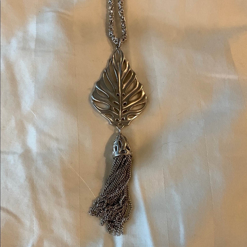Kendra Scott Silver Leaf Tassel Necklace